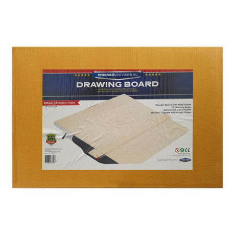 Premier Universal 18x24 Wooden Drawing Board with Metal Edges, T-Square & Carry Handle | Stationery Shop UK
