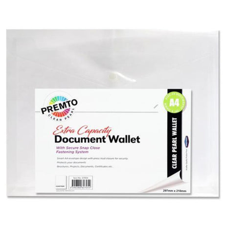 Premto A4 Extra Capacity Document Wallet - Clear Pearl | Stationery Shop UK