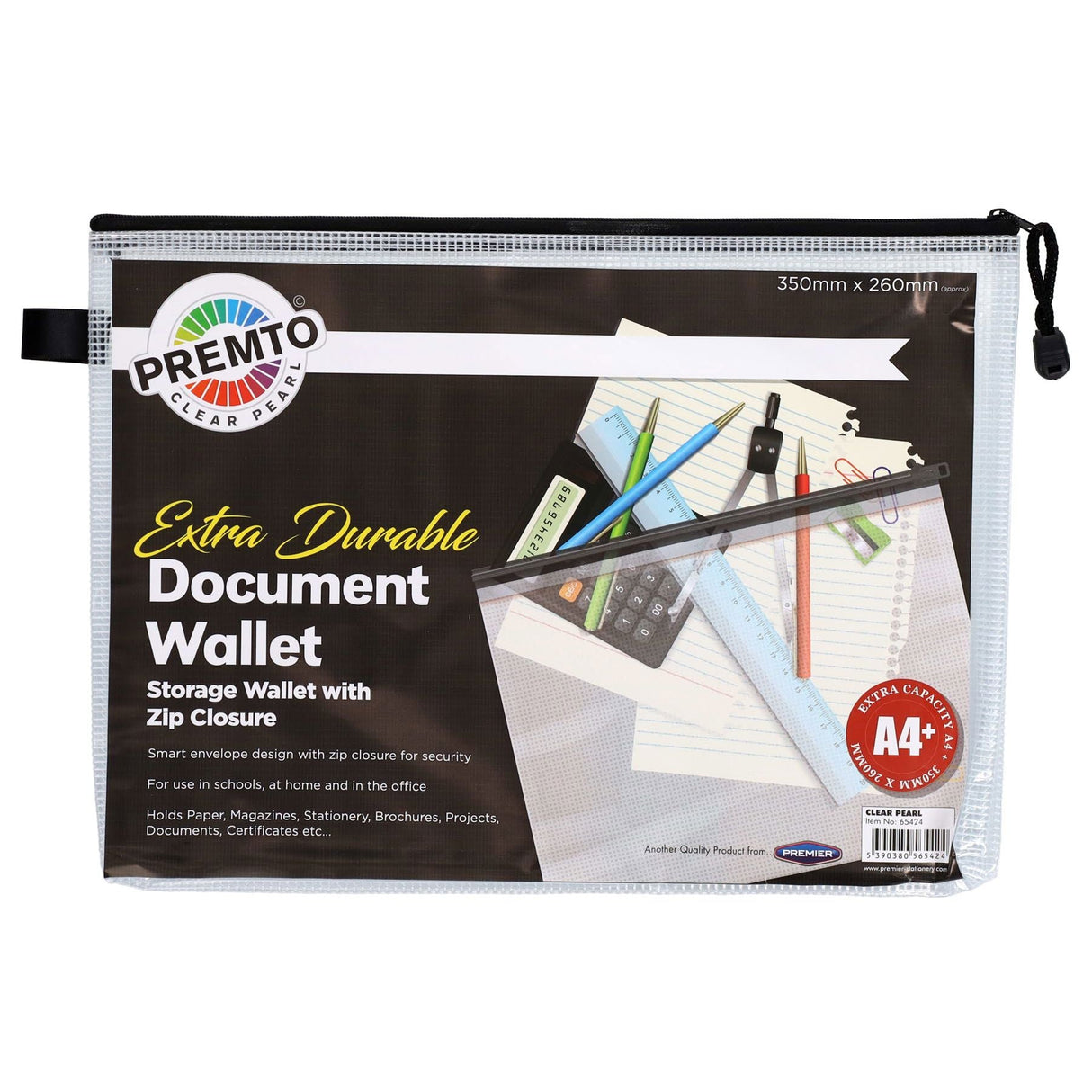 Premto A4+ Extra Durable Expanding Mesh Wallet - Clear Pearl-Mesh Wallet Bags-Premto|StationeryShop.co.uk