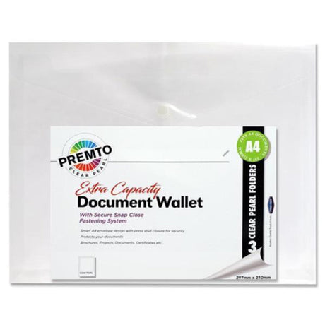 Premto A4 Multipack | Extra Capacity Document Wallet - Clear Pearl - Pack of 3 | Stationery Shop UK