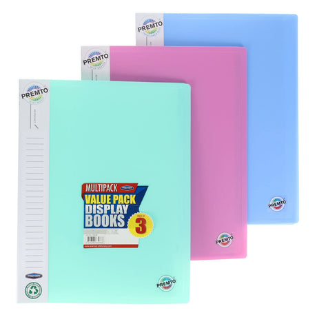 Premto A4 Pocket Display Book - Pastel - 40 Pockets - Pack of 3 | Stationery Shop UK