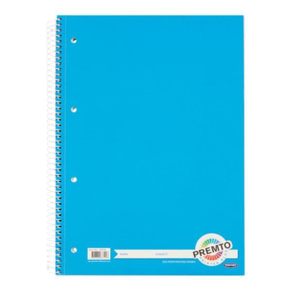 Premto A4 Spiral Notebook - 320 Pages - Printer Blue | Stationery Shop UK