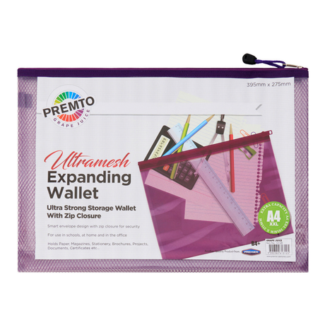 Premto B4+ Ultramesh Expanding Wallet with Zip - Grape Juice Purple-Mesh Wallet Bags-Premto|StationeryShop.co.uk