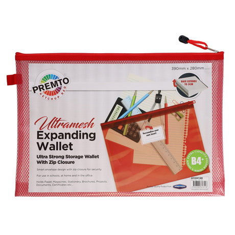 Premto B4+ Ultramesh Expanding Wallet with Zip - Ketchup Red | Stationery Shop UK