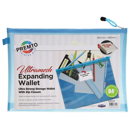 Premto B4+ Ultramesh Expanding Wallet with Zip - Printer Blue | Stationery Shop UK