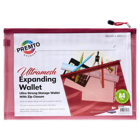 Premto B4+ Ultramesh Expanding Wallet with Zip - Rhubarb | Stationery Shop UK