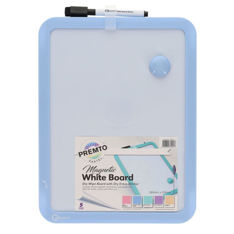 Premto Magnetic White Board With Dry Wipe Marker - Cornflower Blue - 285x215mm-Whiteboards-Premto|StationeryShop.co.uk