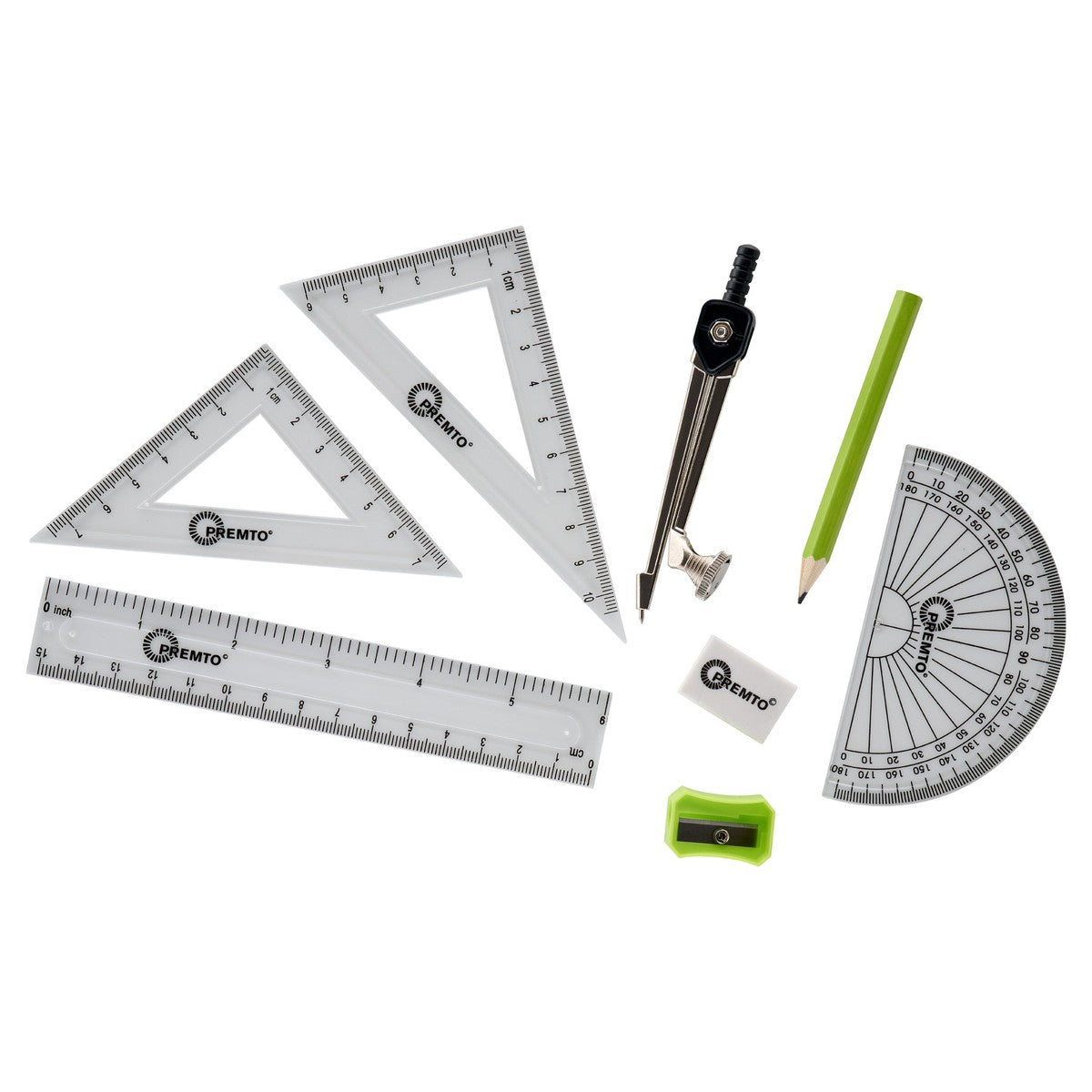 Premto Maths Set - Caterpillar Green - 9 Pieces-Math Sets-Premto|StationeryShop.co.uk