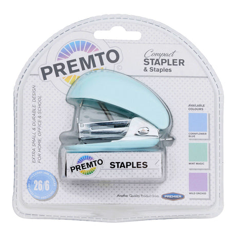 Premto Mini Stapler & 1000 26/6 Staples - Pastel - Cornflower Blue | Stationery Shop UK
