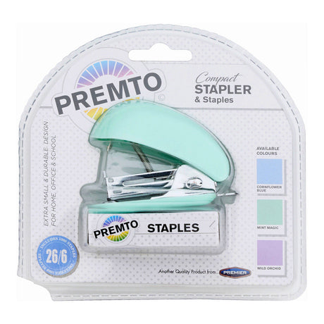 Premto Mini Stapler & 1000 26/6 Staples - Pastel - Mint Magic | Stationery Shop UK