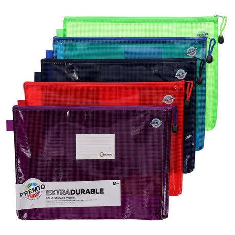 Premto Multipack | A4+ Extra Durable Mesh Storage Wallet - 5 Assorted - Box of 20