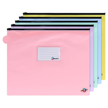 Premto Multipack| Extra Durable Storage Pvc Wallet - A4+ Pack of 5 Pastel-Document Folders & Wallets-Premto | Buy Online at Stationery Shop