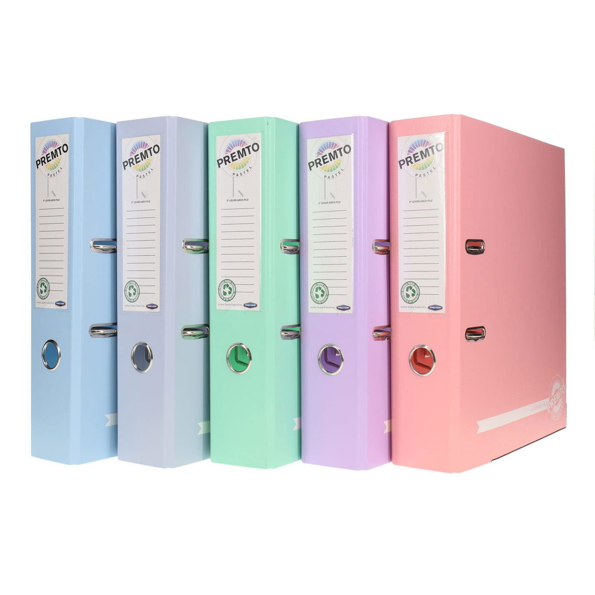 Premto Multipack | Pastel A4 Lever Arch Files - Pack of 5 | Stationery Shop UK