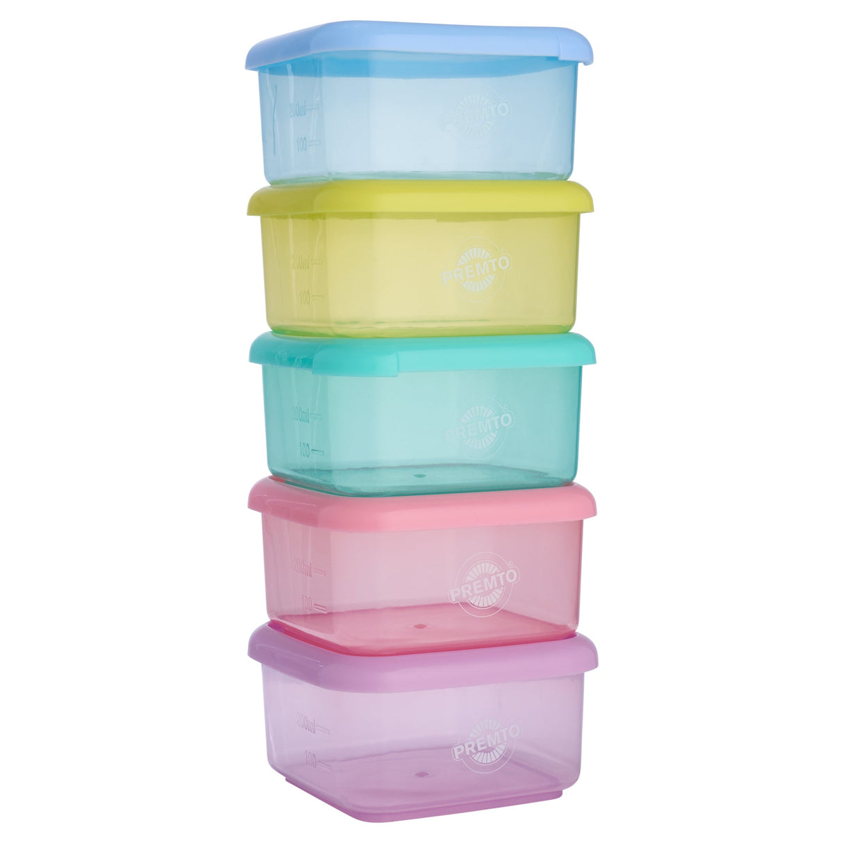 Premto Multipack | Square BPA Free Meal Box - Microwave Safe - Pastel - Set of 5-Lunch Boxes-Premto|StationeryShop.co.uk