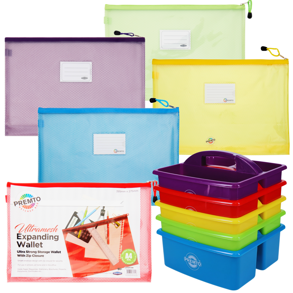 Premto Multipack | Storage Solutions Caddy and Ultramesh Wallets - Pack of 10-Storage Caddies-Premto | Buy Online at Stationery Shop