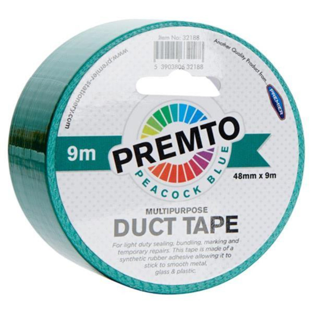 Premto Multipurpose Duct Tape - 48mm x 9m - Peacock Blue | Stationery Shop UK