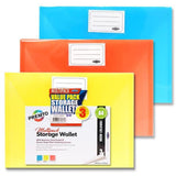 Premto Neon Multipack | A4 Button Storage Wallets - Pack of 3-Document Folders & Wallets-Premto|StationeryShop.co.uk