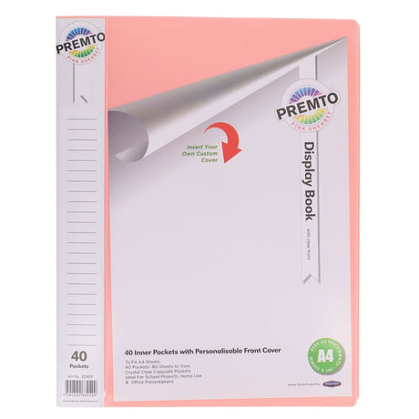 Premto Pastel A4 40 Pocket Display Book - Pink Sherbet | Stationery Shop UK