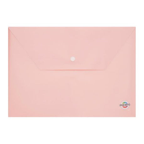 Premto Pastel A4 Button Wallet - Pink Sherbet-Document Folders & Wallets-Premto|StationeryShop.co.uk