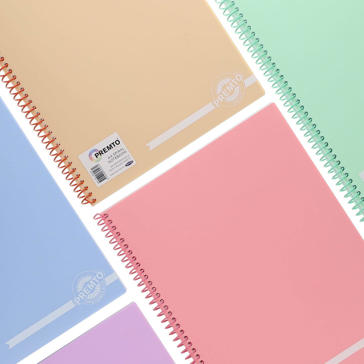 Premto Pastel A4 Spiral Notebook PP - 160 Pages - Pink Sherbet-A4 Notebooks-Premto|StationeryShop.co.uk