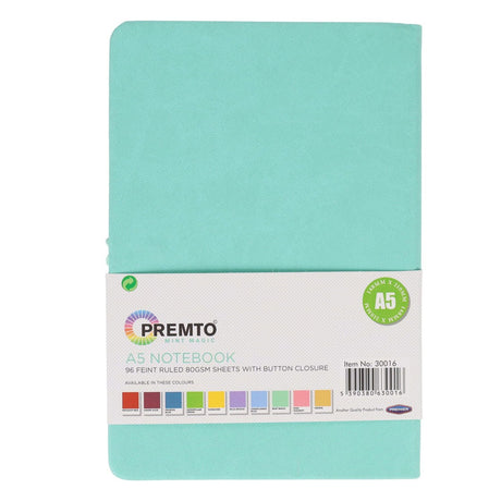 Premto Pastel A5 PU Leather Hardcover Notebook with Elastic Closure - 192 Pages - Mint Magic Green