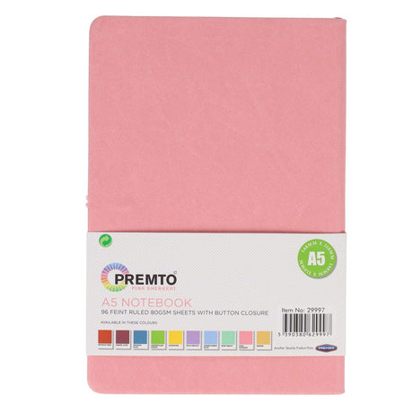 Premto Pastel A5 PU Leather Hardcover Notebook with Elastic Closure - 192 Pages - Pink Sherbet