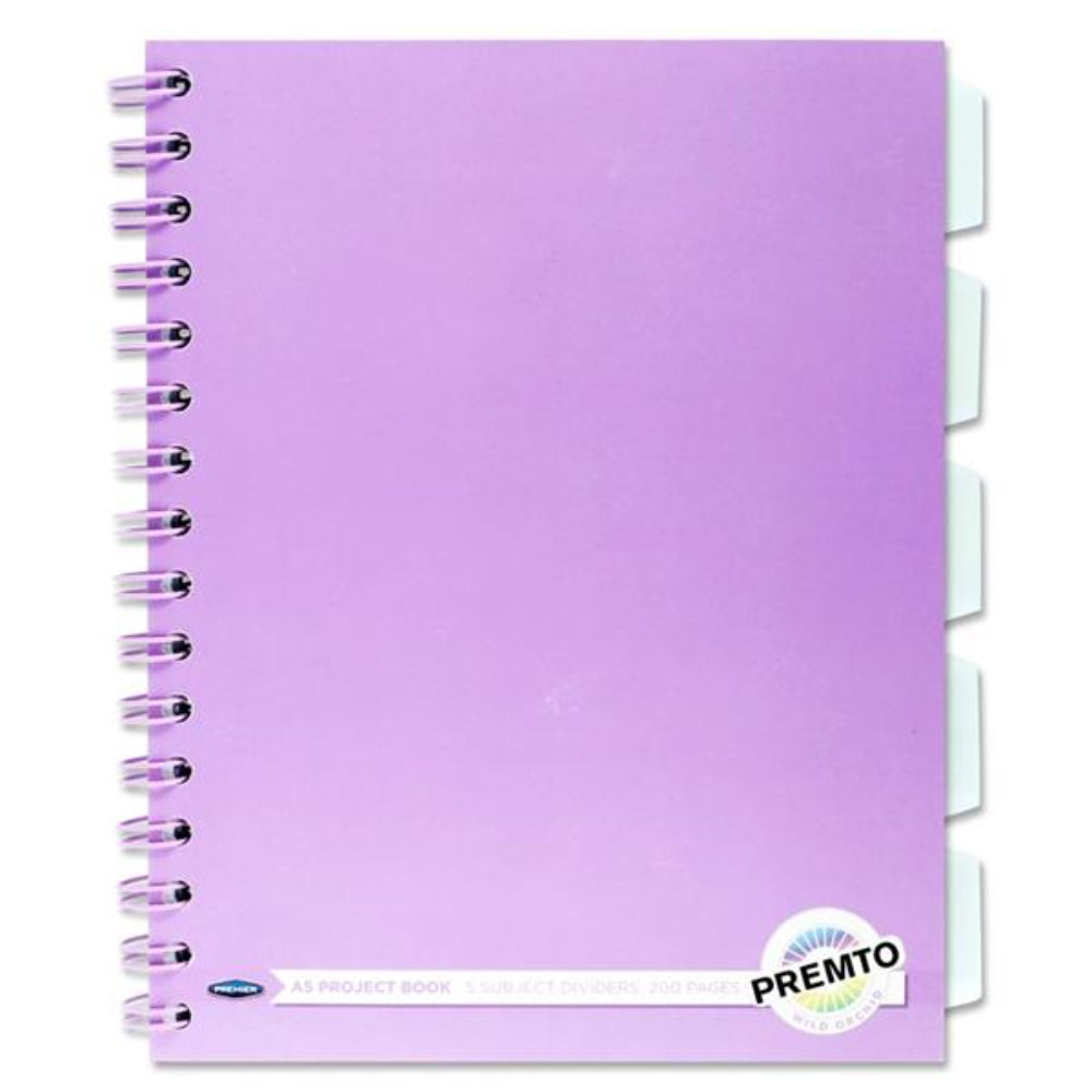Premto Pastel A5 Wiro Project Book - 5 Subjects - 200 Pages - Wild Orchid | Stationery Shop UK