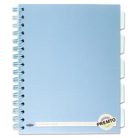 Premto Pastel A5 Wiro Project Book - 5 Subjects - 250 Pages - Cornflower Blue | Stationery Shop UK