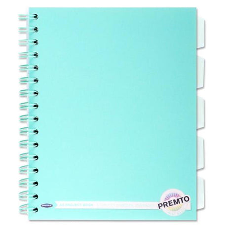 Premto Pastel A5 Wiro Project Book - 5 Subjects - 250 Pages - Mint Magic-Subject & Project Books-Premto|StationeryShop.co.uk