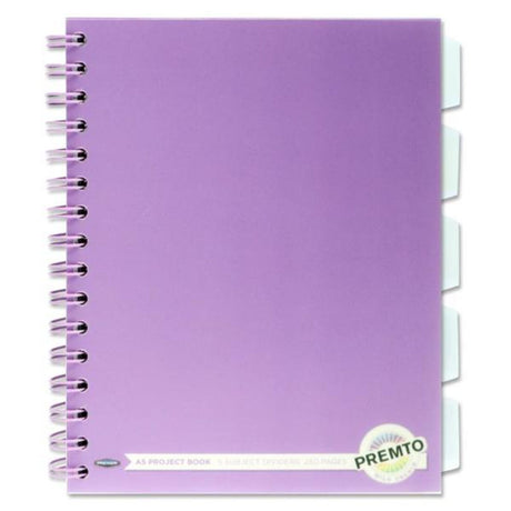 Premto Pastel A5 Wiro Project Book - 5 Subjects - 250 Pages - Wild Orchid-Subject & Project Books-Premto|StationeryShop.co.uk