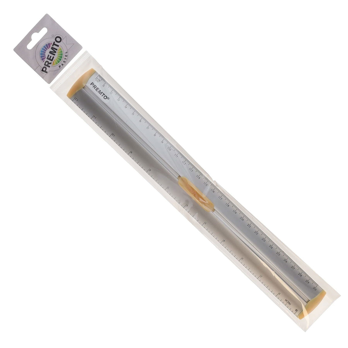 Premto Pastel Aluminum Ruler With Grip 30cm - Papaya-Rulers-Premto|StationeryShop.co.uk