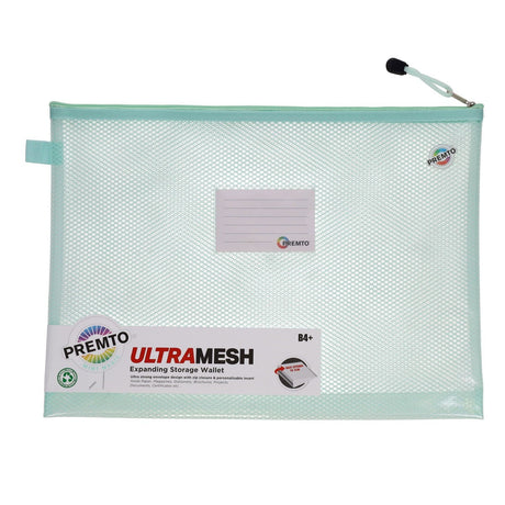 Premto Pastel B4+ Ultramesh Expanding Wallet with Zip - Mint Magic Green-Mesh Wallet Bags-Premto|StationeryShop.co.uk