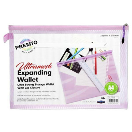 Premto Pastel B4+ Ultramesh Expanding Wallet with Zip - Wild Orchid Purple | Stationery Shop UK
