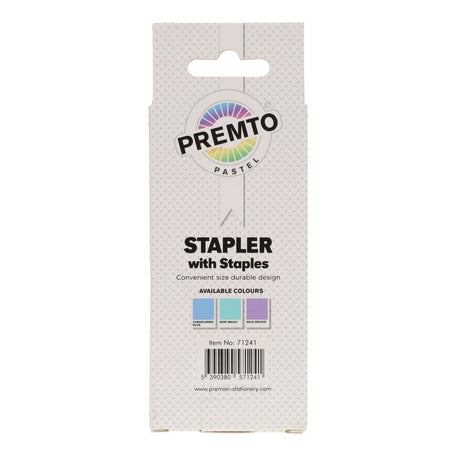 Premto Pastel Desk Top Stapler & 26/6 Staples - 1000 Staples - Mint Magic