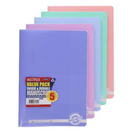 Premto Pastel Multipack | A4 Durable Cover Manuscript Book - 160 Pages - Pack of 5