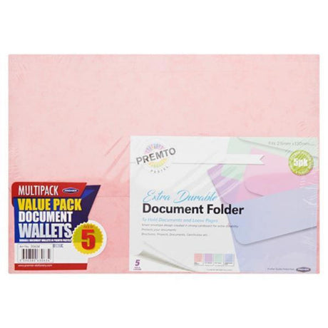 Premto Pastel Multipack | A4+ Extra Durable Document Folder - Pack of 5-Document Folders & Wallets-Premto|StationeryShop.co.uk