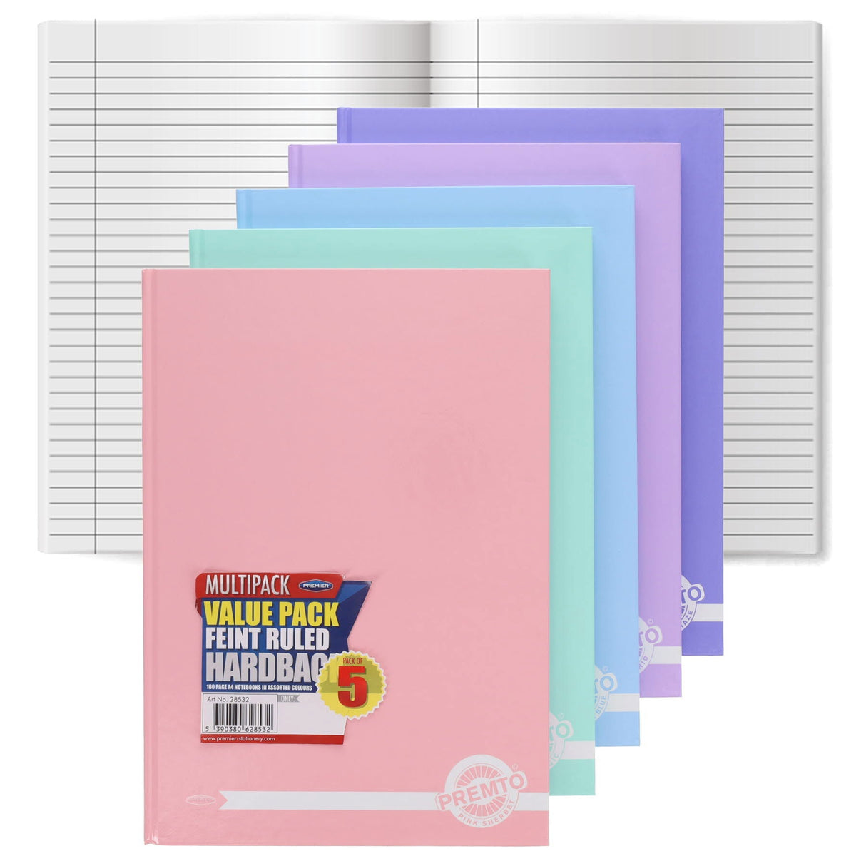 Premto Pastel Multipack | A4 Hardcover Notebook - 160 Pages - Pack of 5 | Stationery Shop UK