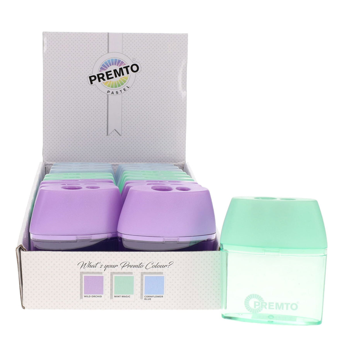 Premto Pastel Twin Hole Pencil Sharpener - Box of 18