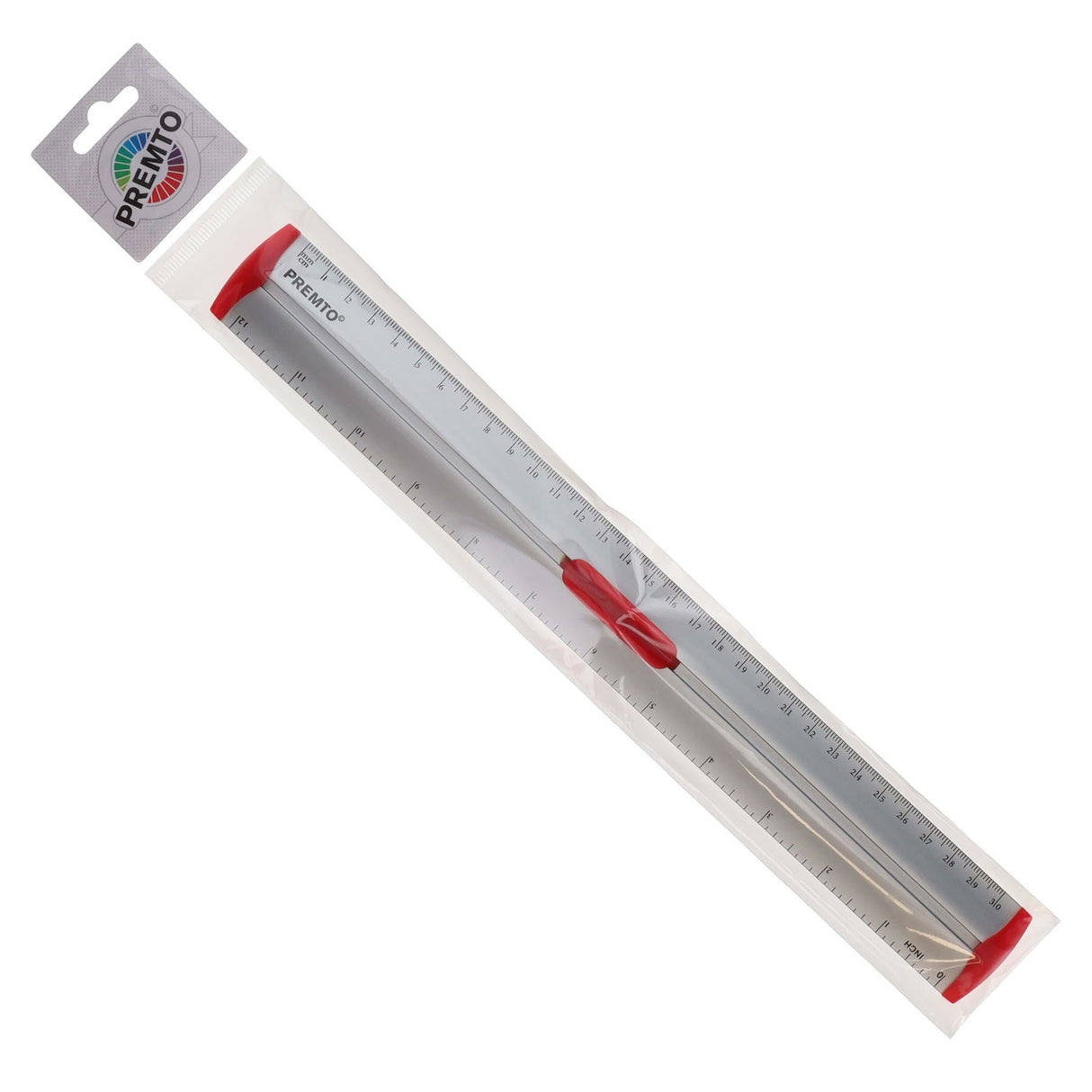 Premto S1 Aluminum Ruler With Grip 30cm - Ketchup Red-Rulers-Premto | Buy Online at Stationery Shop