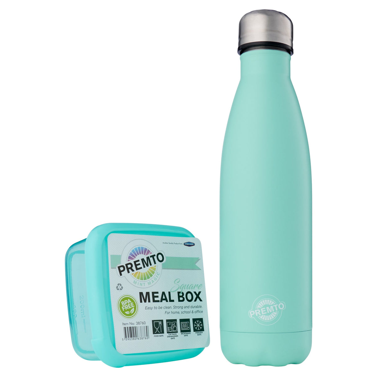 Premto Snack Box & Stainless Steel Bottle - Pastel - Mint Magic Green | Stationery Shop UK