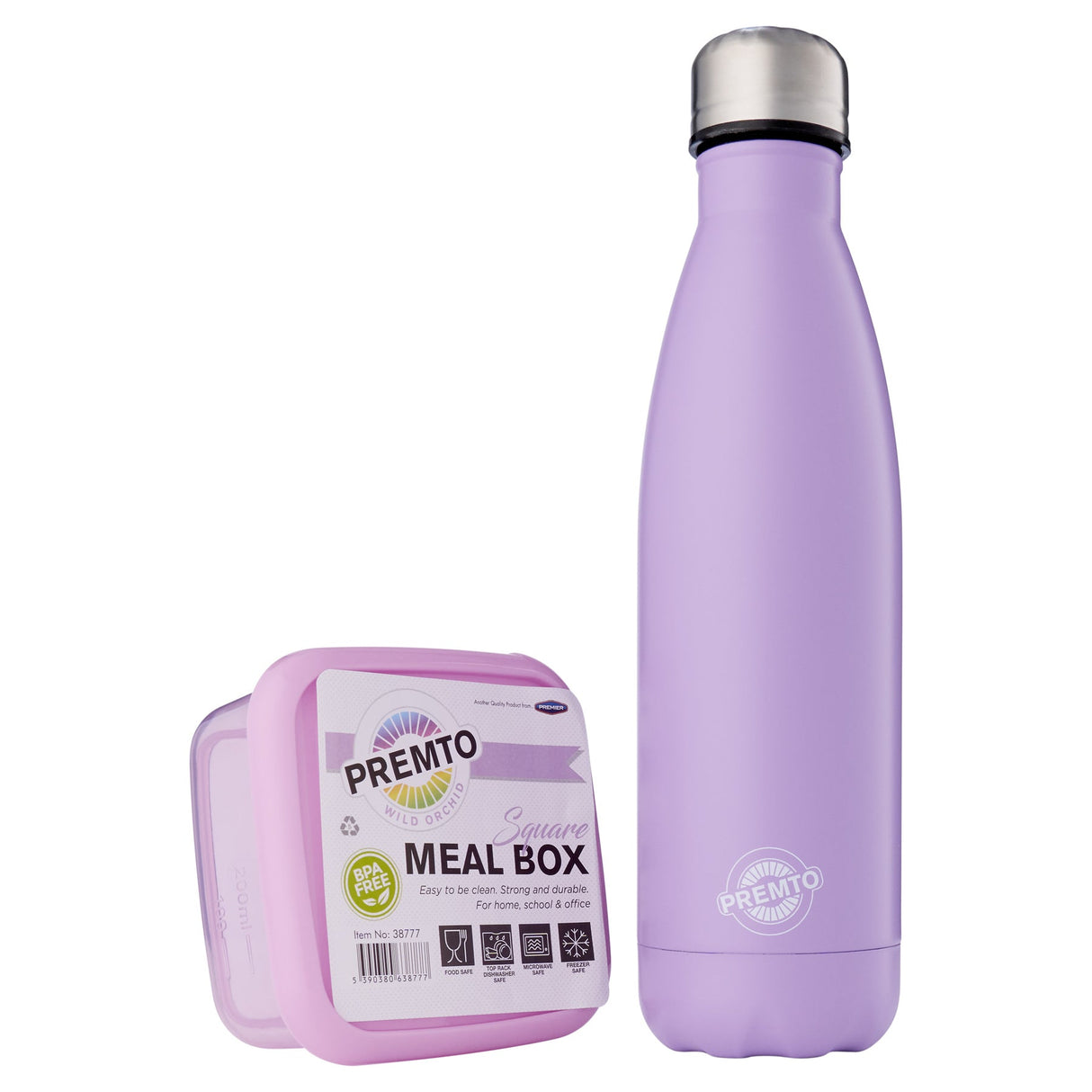 Premto Snack Box & Stainless Steel Bottle - Pastel - Wild Orchid Purple | Stationery Shop UK