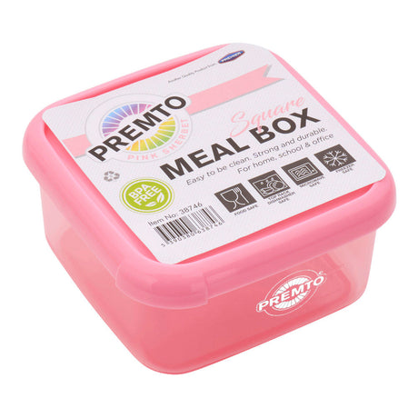 Premto Square BPA Free Meal Box - Microwave Safe - Pastel - Pink Sherbet | Stationery Shop UK