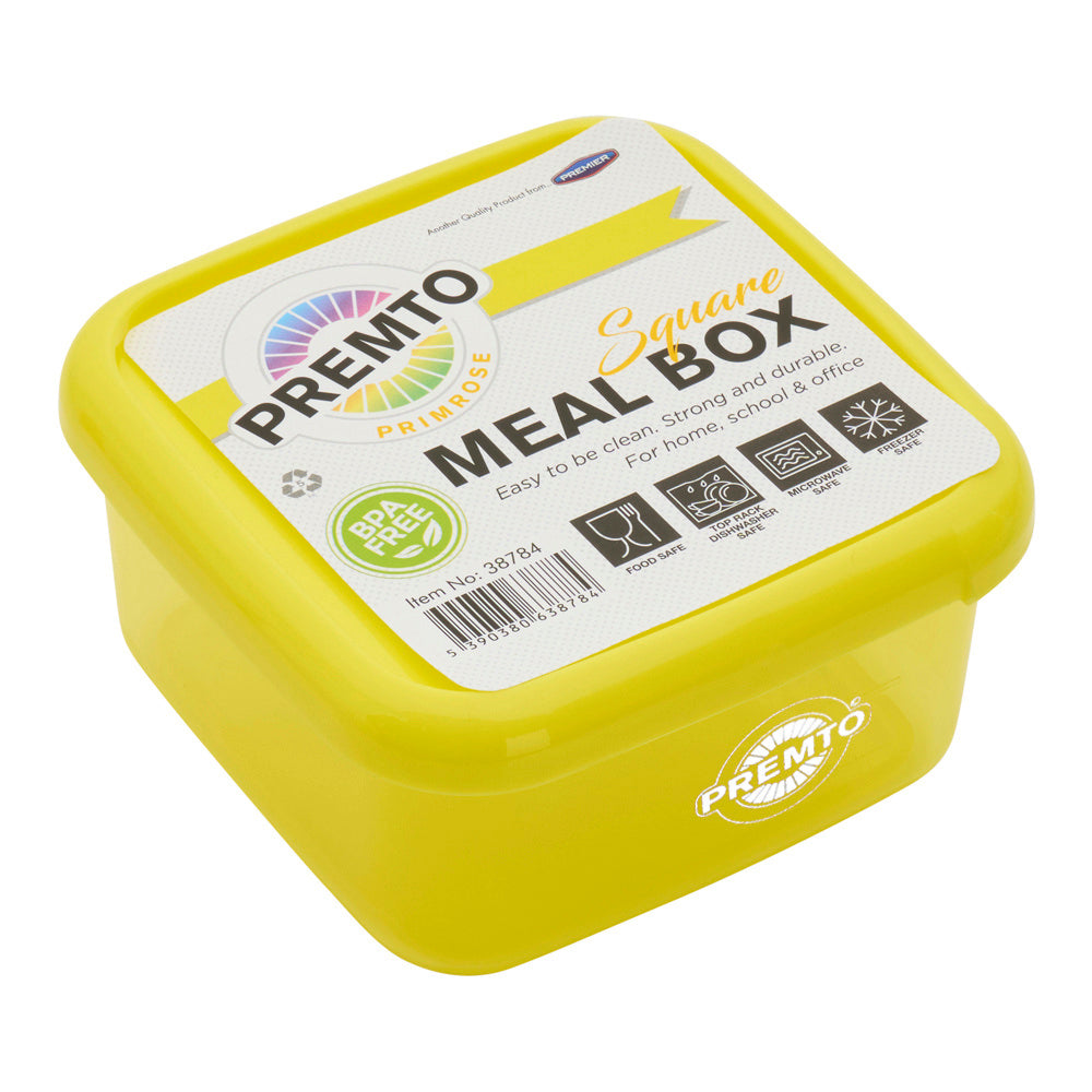 Premto Square BPA Free Meal Box - Microwave Safe - Pastel - Primrose Yellow | Stationery Shop UK