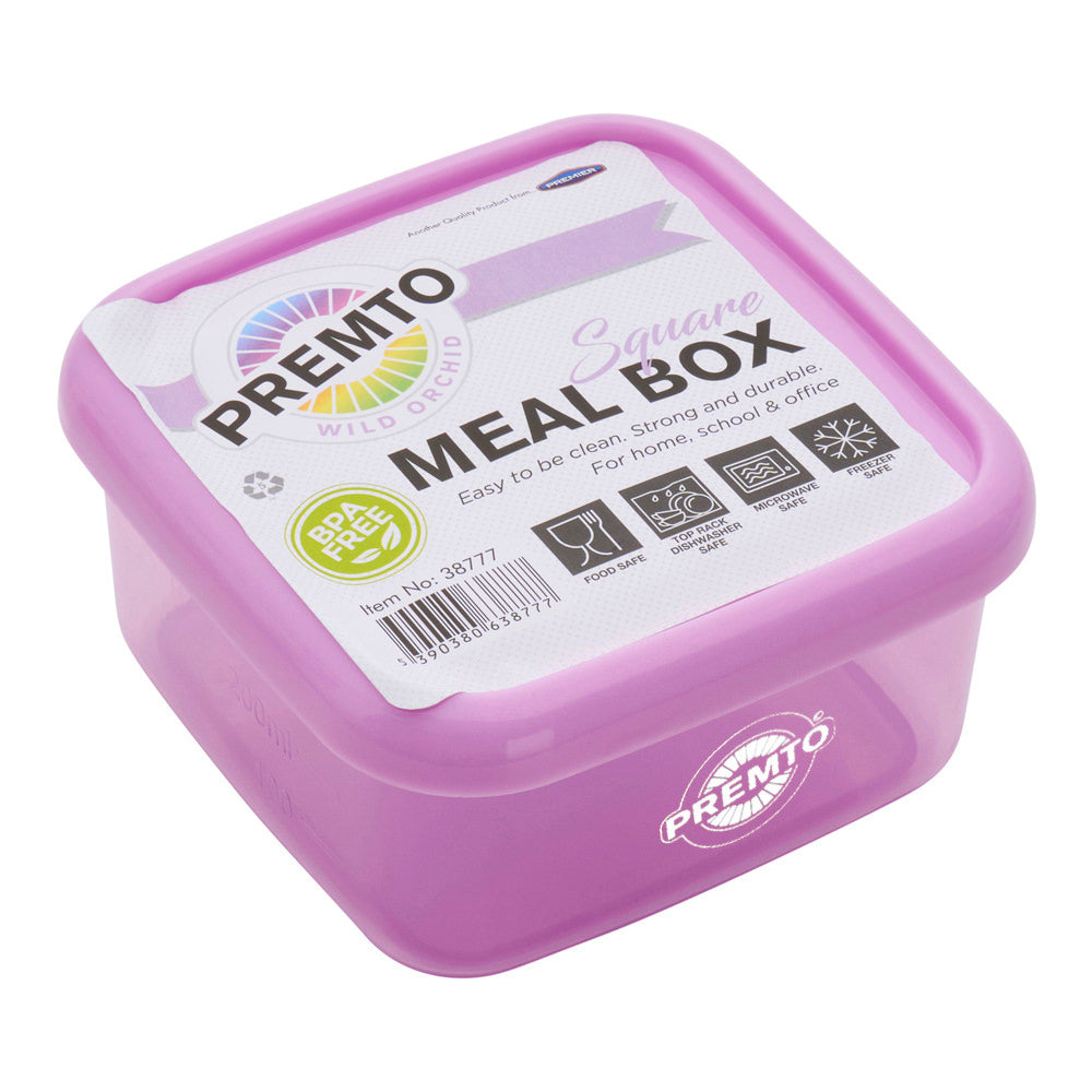 Premto Square BPA Free Meal Box - Microwave Safe - Pastel - Wild Orchid-Lunch Boxes-Premto|StationeryShop.co.uk