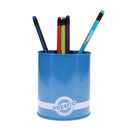 Premto Tin Pencil Pot - Printer Blue | Stationery Shop UK