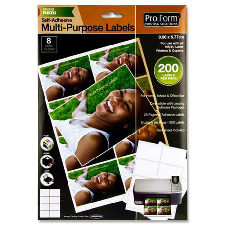 Pro:Form Self Adhesive Multi-Purpose Labels - 9.90x6.77cm - 8 Labels per Sheet - 25 Sheets | Stationery Shop UK