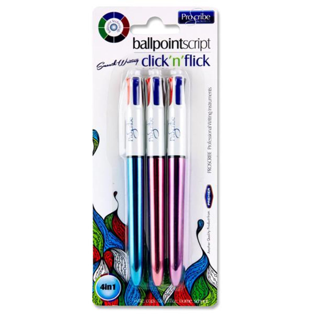 Pro:Scribe 4-in-1 Ballpoint Pens - Shine - Pack of 3 | Stationery Shop UK