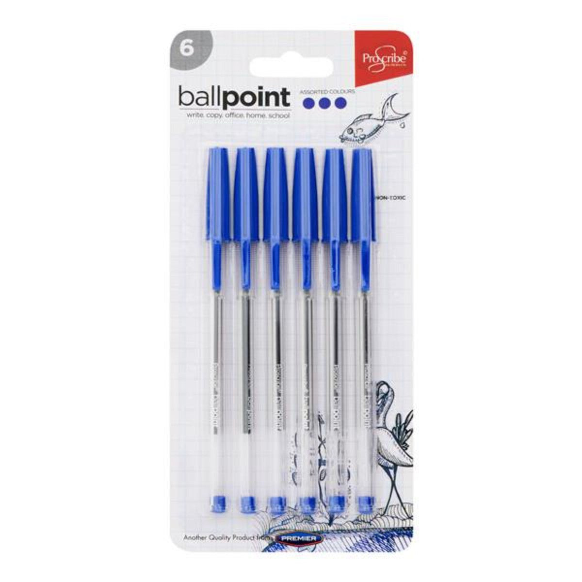 Pro Scribe Ballpoint Pens Blue Ink Pack of 6