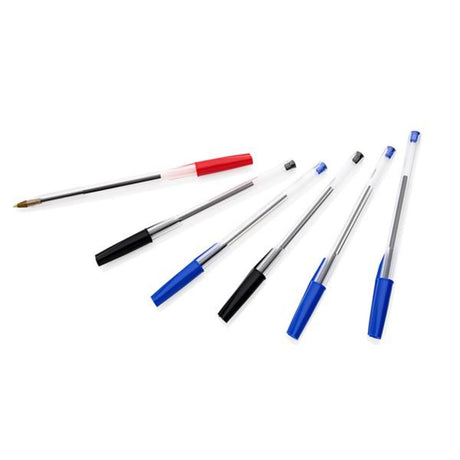 Pro:Scribe Ballpoint Pens - Blue, Red, Black Ink - Pack of 6