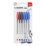 Pro:Scribe Ballpoint Pens - Blue, Red, Black Ink - Pack of 6